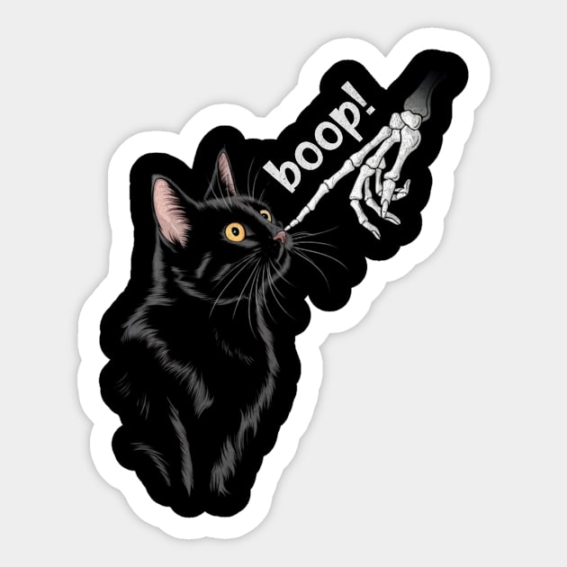 Boop! Halloween Cat and Skeleton Hand Design Sticker by Designed By Marty